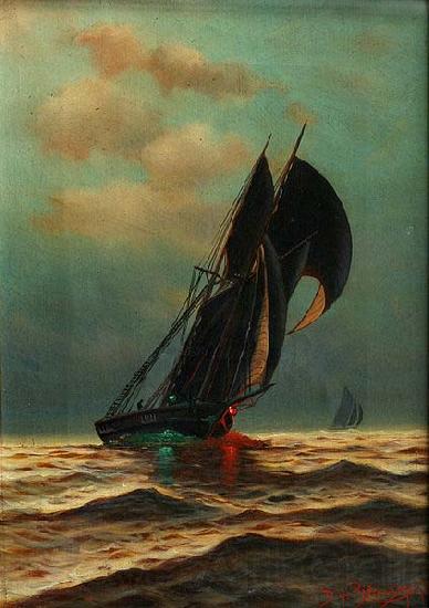Richard Dey De Ribcowsky Twilight Seascape France oil painting art